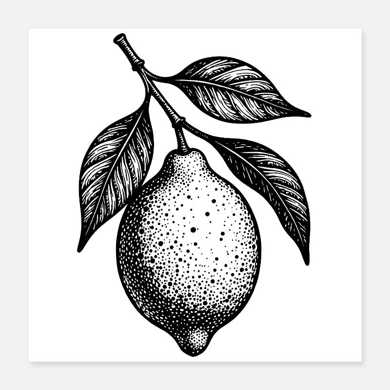 Illustration lemon hanging stippled texture Poster 16" x 16" (40x40 cm)