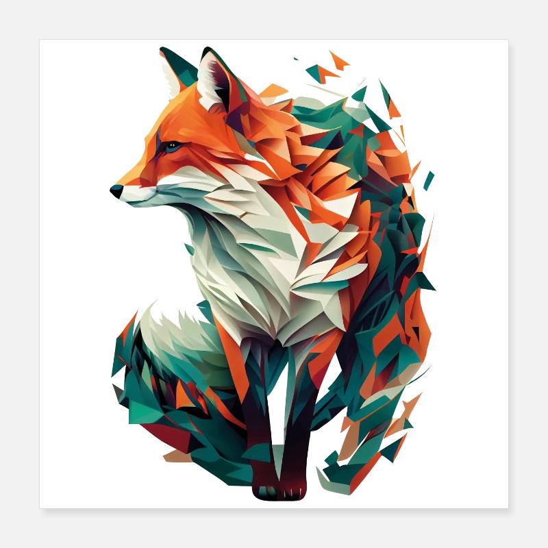 Fox Artwork Polygon Origami Orange Green Classy Poster 16" x 16" (40x40 cm)