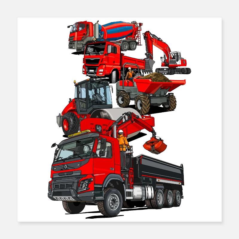 Véhicules de chantier Poster 40 x 40 cm