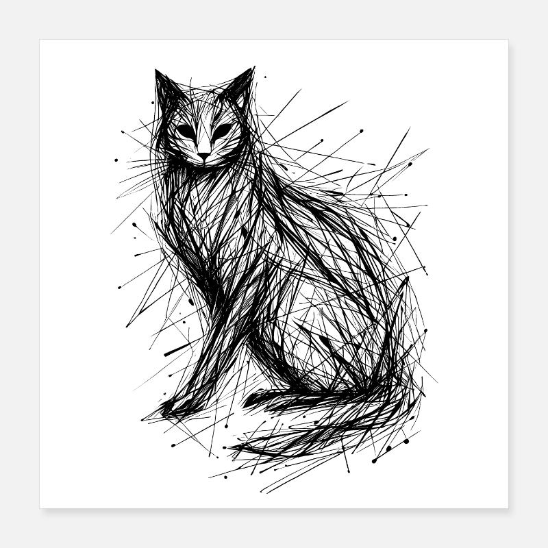 Croquis de chat abstrait Poster 40 x 40 cm