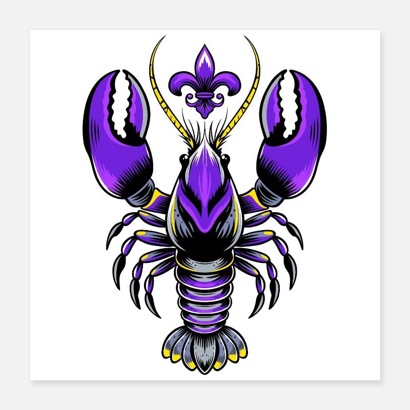 Mardi Gras Languste mit Fleur-de-Lis Design Poster 40x40 cm