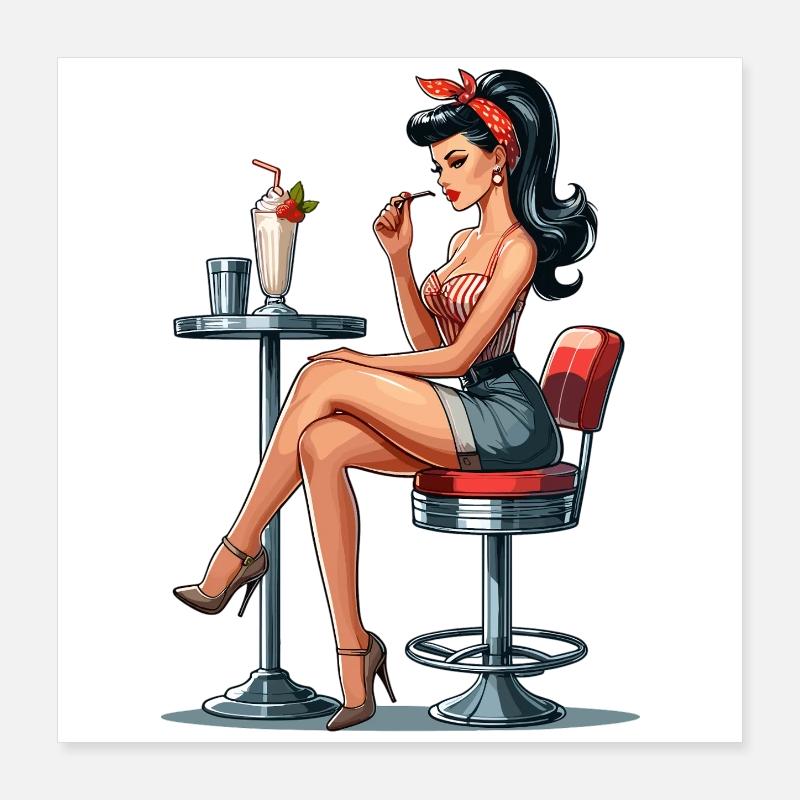 Milkshake Rockabilly Pin Up Cadeau Poster 40 x 40 cm