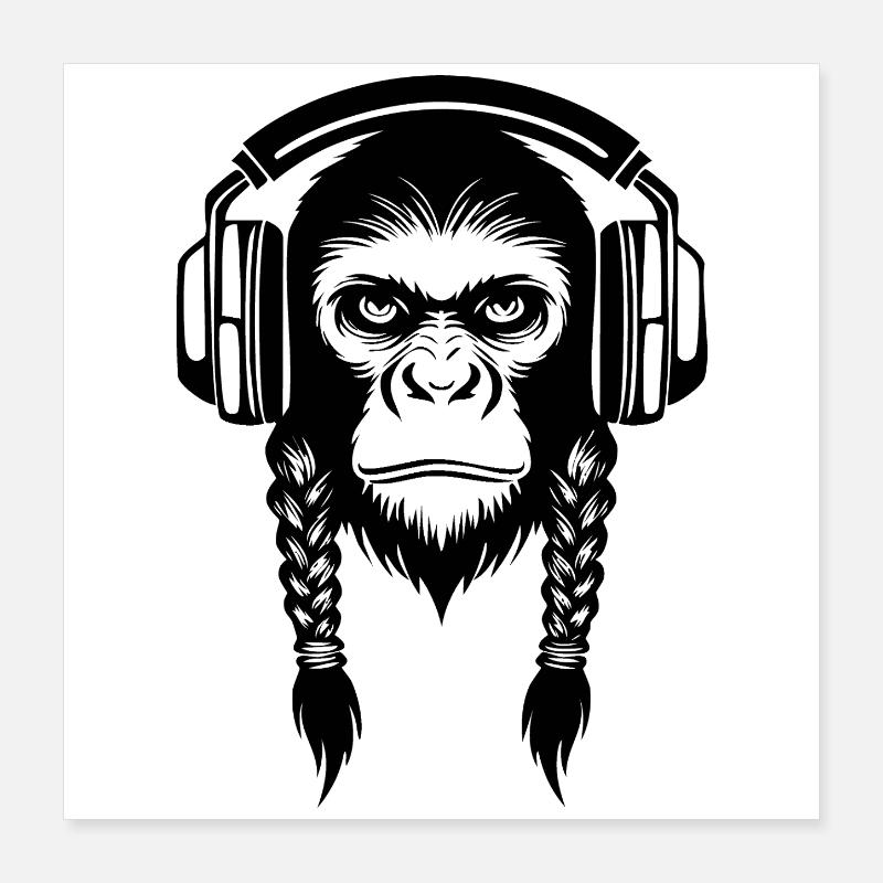 Turntable Monkey Head Vinyl Lover Edition Shirt Poster 16" x 16" (40x40 cm)