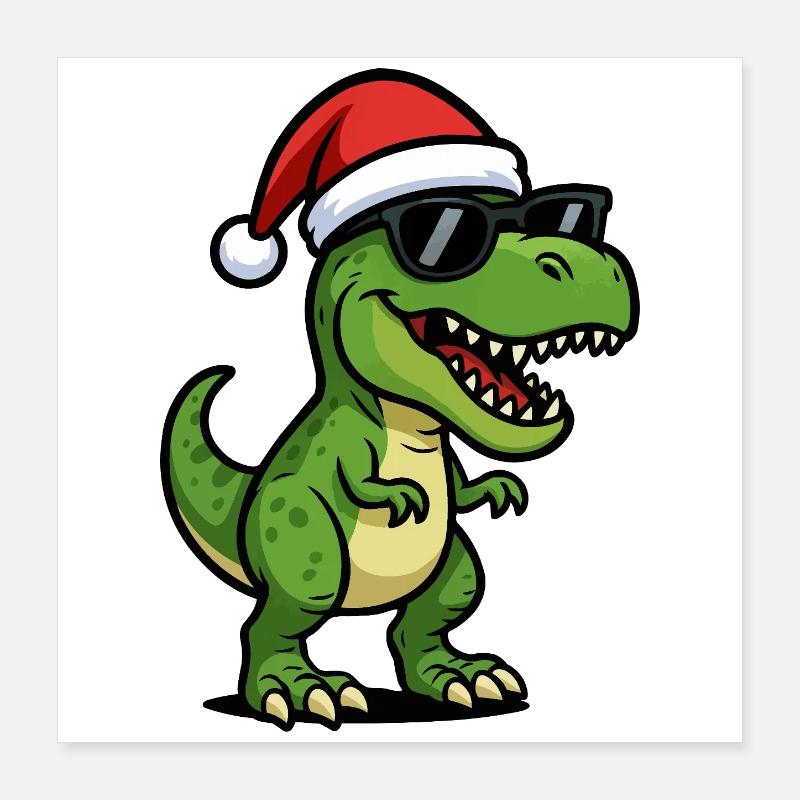 T-Rex Santa mit Sonnenbrille Poster 40x40 cm