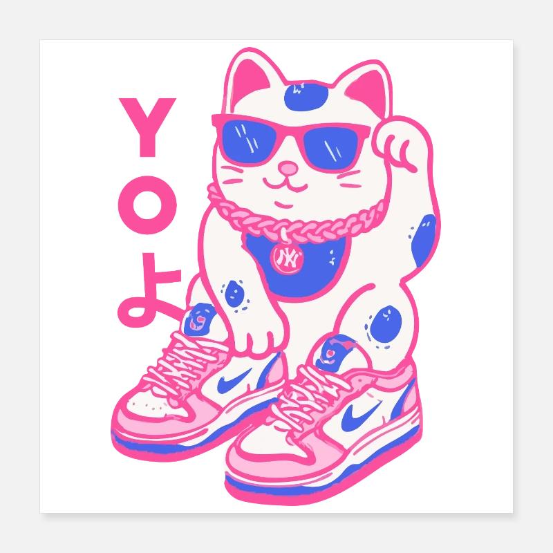 Neon Maneki Sneaker Cat Poster 16" x 16" (40x40 cm)