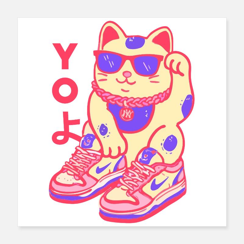 Neon Kawaii Maneki Sneaker Katze Poster 40x40 cm