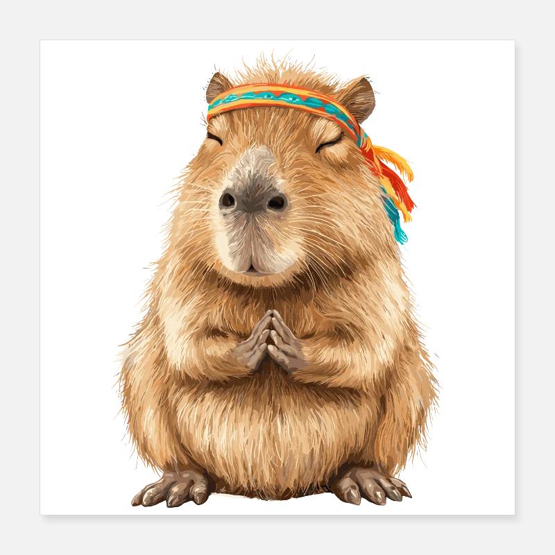 Capybara en pose de méditation avec bandeau Poster 40 x 40 cm