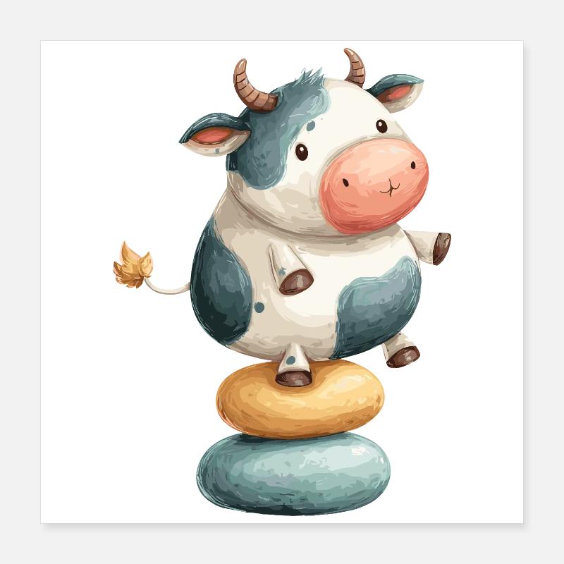 Cow balancing on donuts Poster 16" x 16" (40x40 cm)