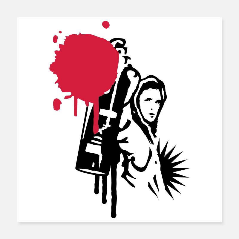 A sprayer with spray can in graffiti style Poster 16" x 16" (40x40 cm)