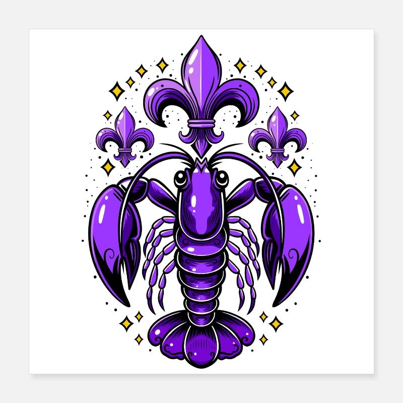 Mardi Gras crawfish with fleur-de-lis design Poster 16" x 16" (40x40 cm)