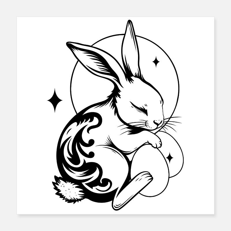 Sleeping Easter Bunny with Tribal and Eggs Poster 16" x 16" (40x40 cm)