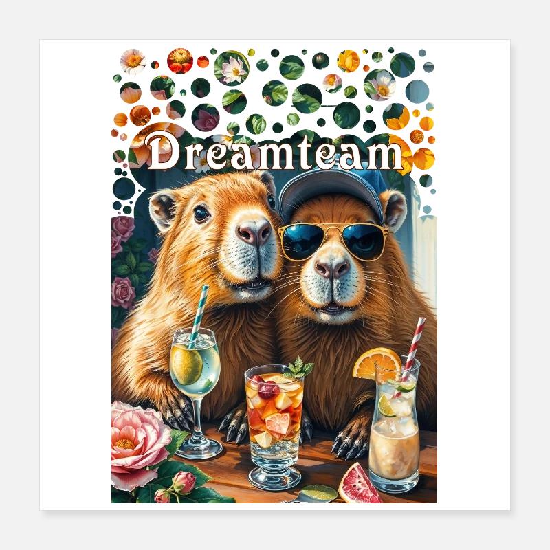 Dreamteam Capybara Couple Teamwork Leisure Time Poster 16" x 16" (40x40 cm)