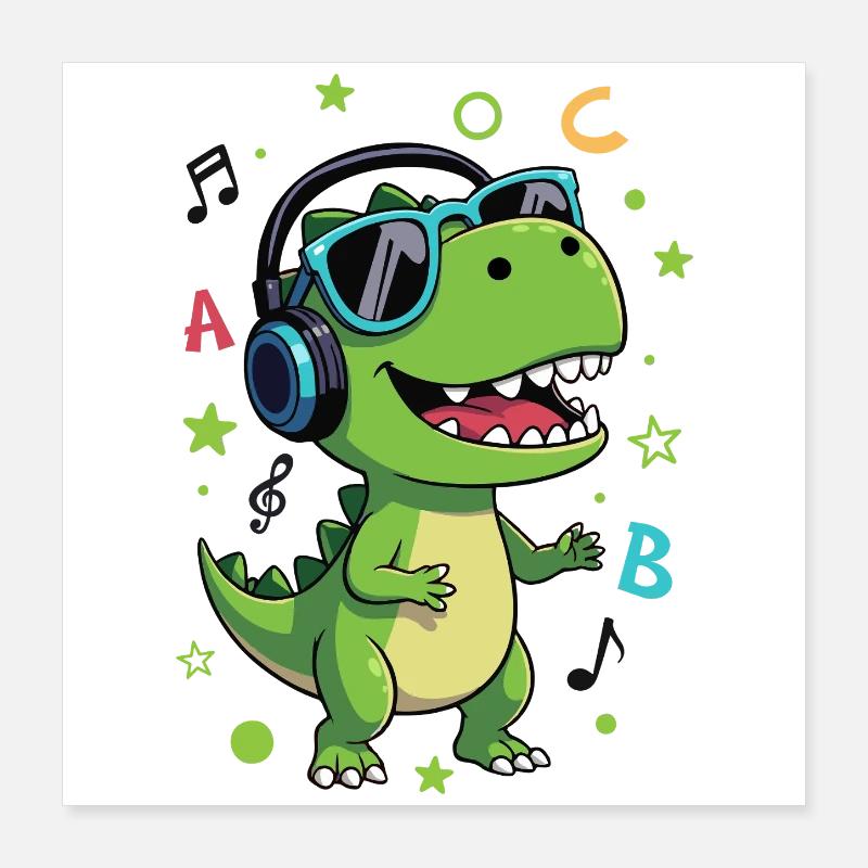 T-Rex vert avec casque ABC - Rentrée Poster 40 x 40 cm