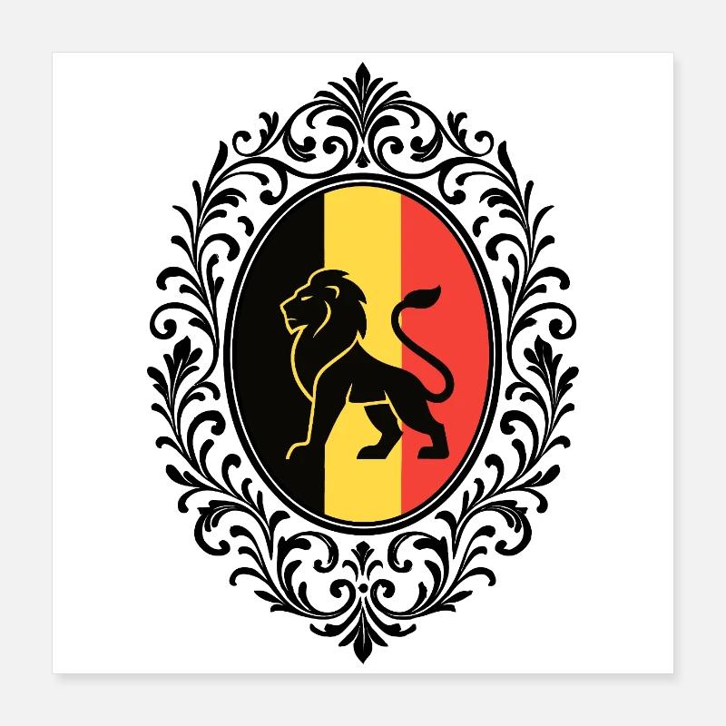 Lion Silhouette Belgian Flag Flourished Frame Tee Poster 40 x 40 cm