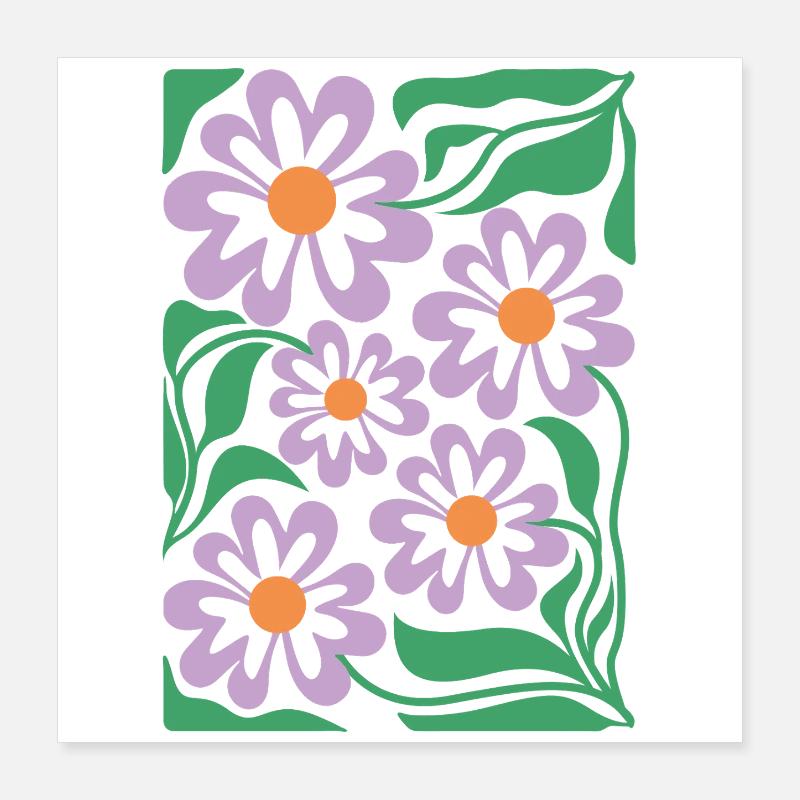 Lila Blumen Muster Boho Flora  Poster 40x40 cm