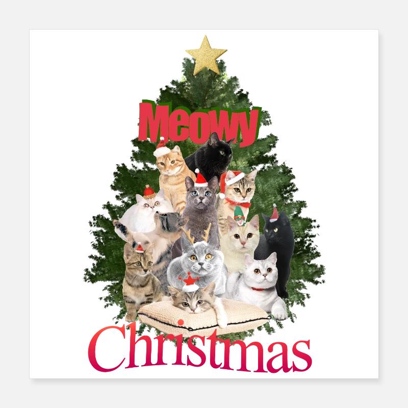 Collage de chat de Noël miaou Poster 40 x 40 cm