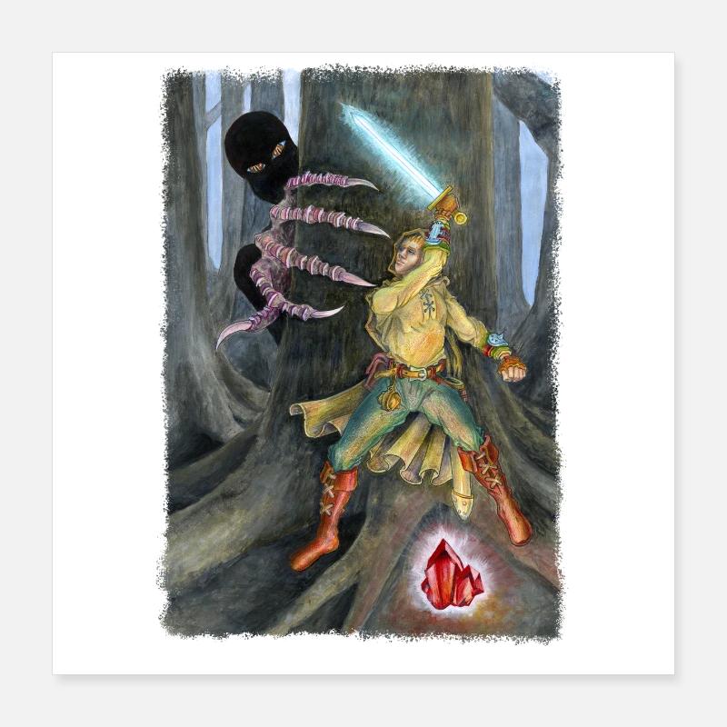 Fantasy Hero Battling Shadow Creature Poster 16" x 16" (40x40 cm)