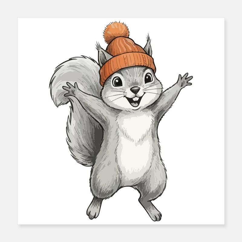 Eichhörnchen mit Mütze Poster 40x40 cm