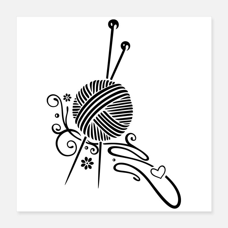 Stricken, Handarbeiten, Stricknadeln Wolle Poster 40x40 cm