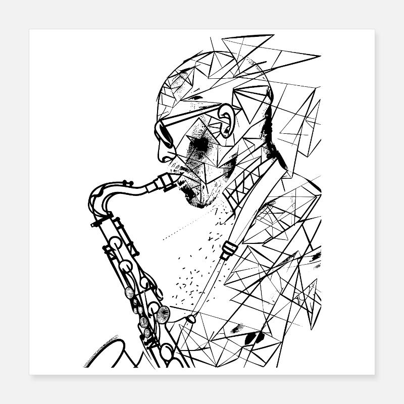 Dessin de saxophoniste Poster 40 x 40 cm