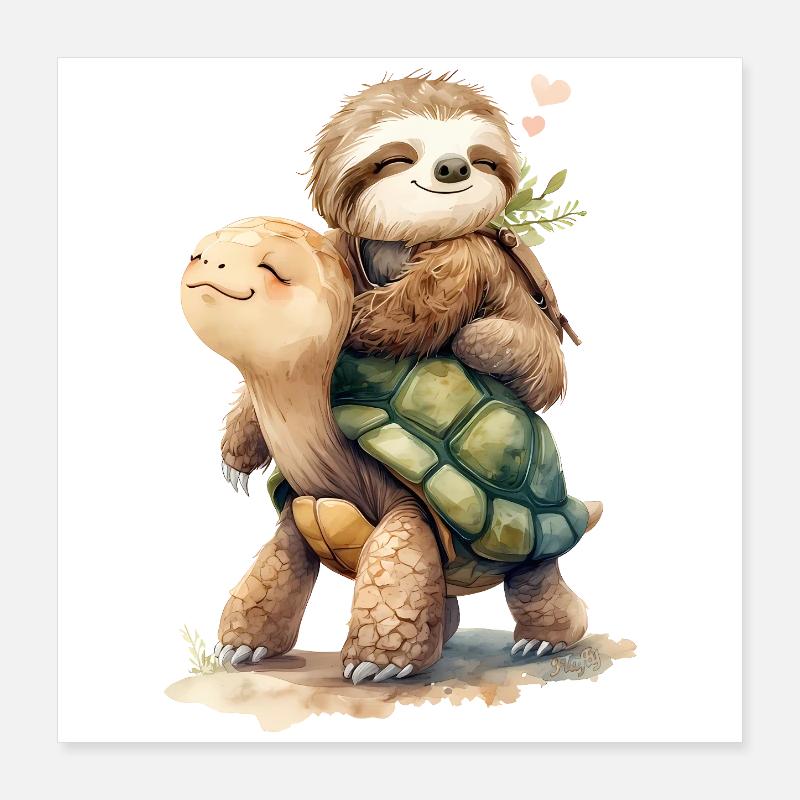Faultier und Schildkröte im Urlaub 2 🦥🐢 Poster 40x40 cm