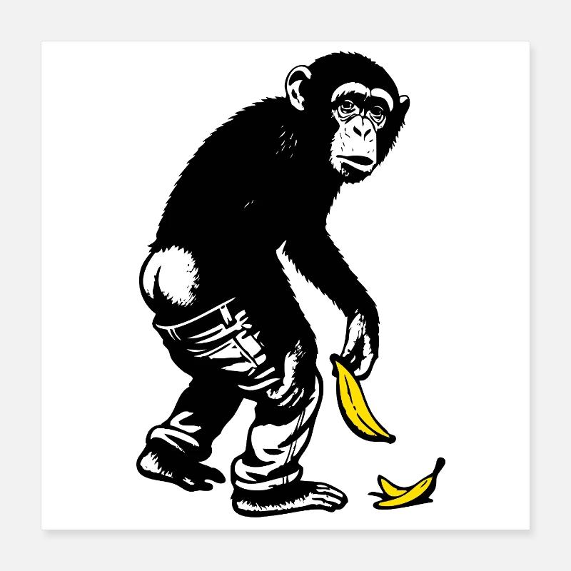 Grafischer Affe mit Banane rutscht die Hose runter Poster 40x40 cm