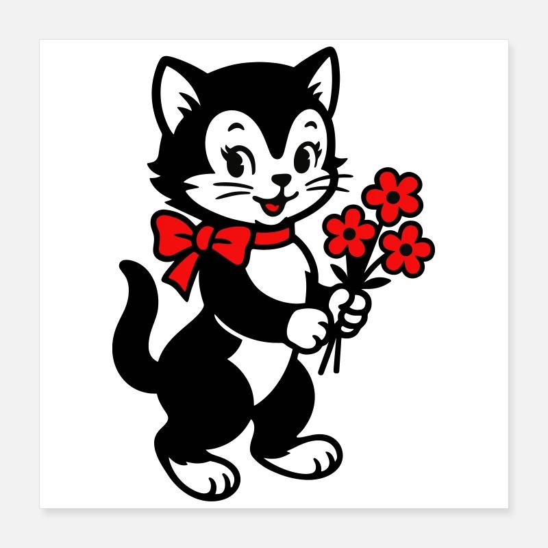 Schwarze Katze mit rotem Band Poster 40x40 cm