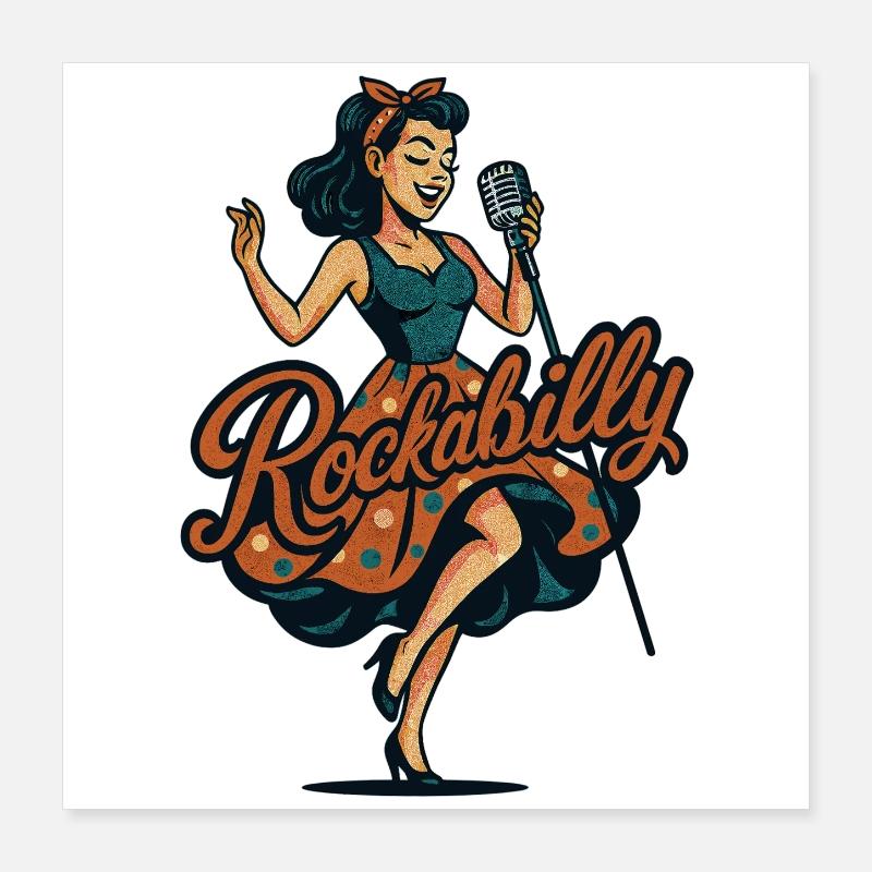 Rockabilly Charcoal Microphone Singing 50s Gift Poster 16" x 16" (40x40 cm)