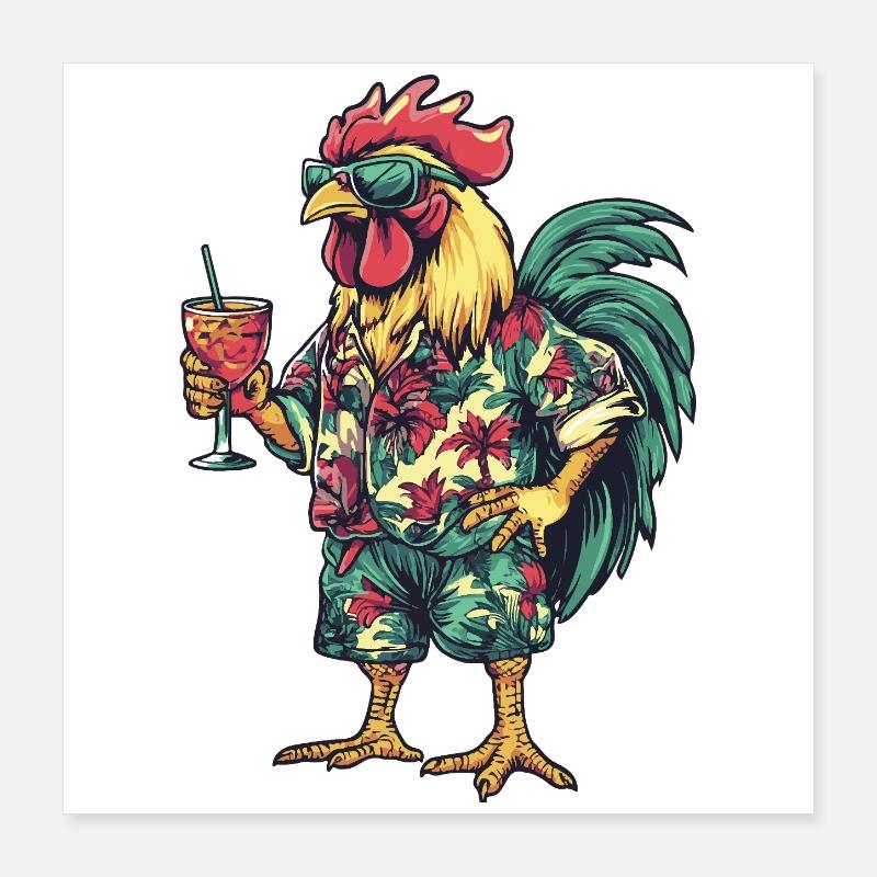 Rooster Comic Summer Poster 40 x 40 cm