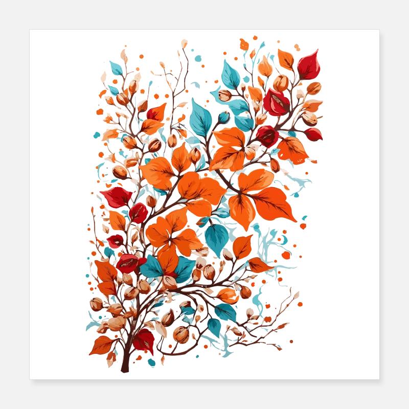 Autumn Flowers with Nuts Poster 16" x 16" (40x40 cm)