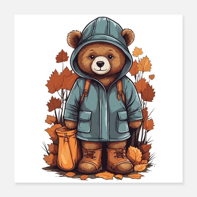 Cute bear with raincoat Poster 16" x 16" (40x40 cm)