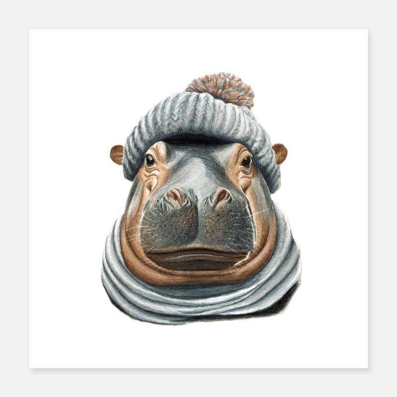 Hippopotamus Bobble Hat Poster 16" x 16" (40x40 cm)