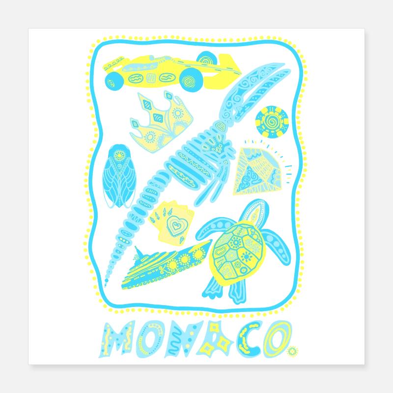 Illustration Monaco Côte d'Azur Pop Art Poster 40x40 cm