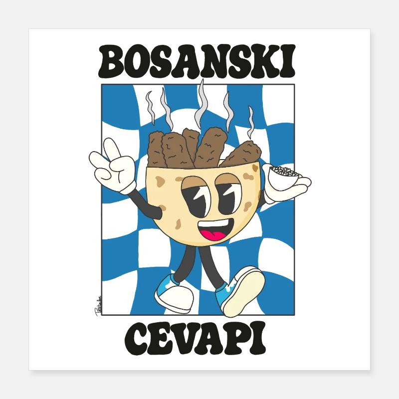 Cevapi Bosnian Cartoon Blue Mascot Poster 16" x 16" (40x40 cm)
