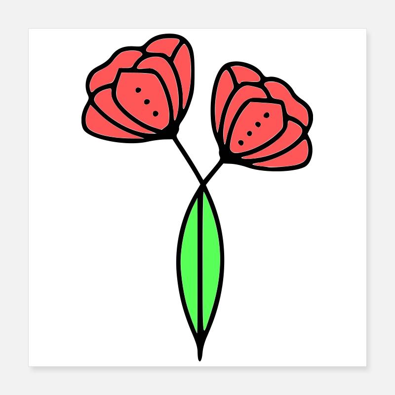 Coquelicots coquelicots minimaliste Line Art 6 Poster 40 x 40 cm