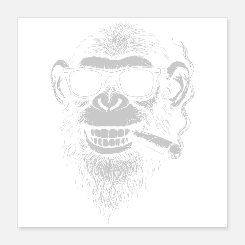 Lächelnder Affe mit Sonnenbrille Raucht eine Zigarre Poster 40x40 cm