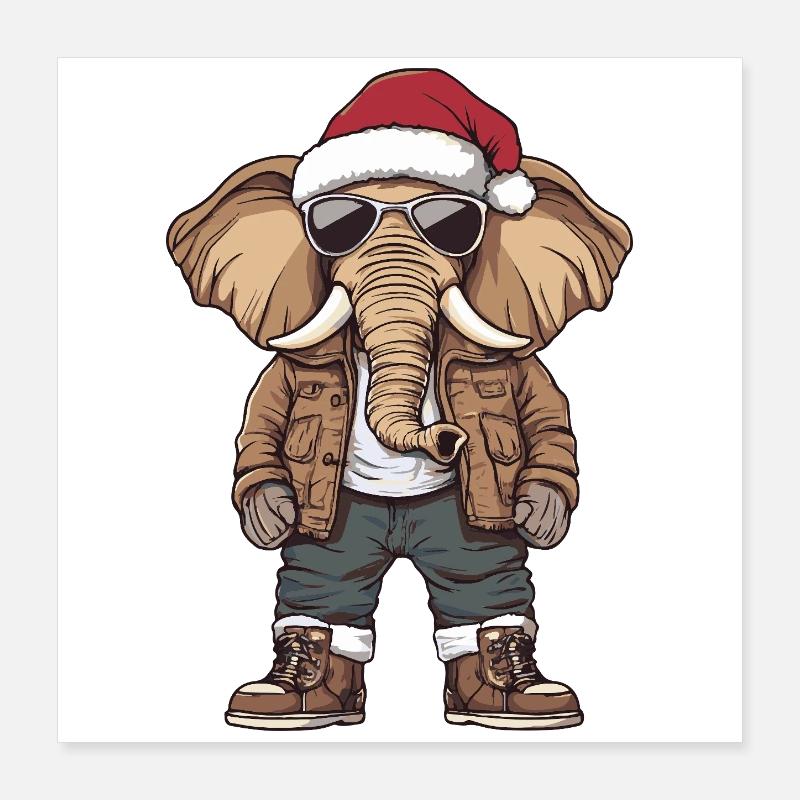 Noël Éléphant Hiver Poster 40 x 40 cm