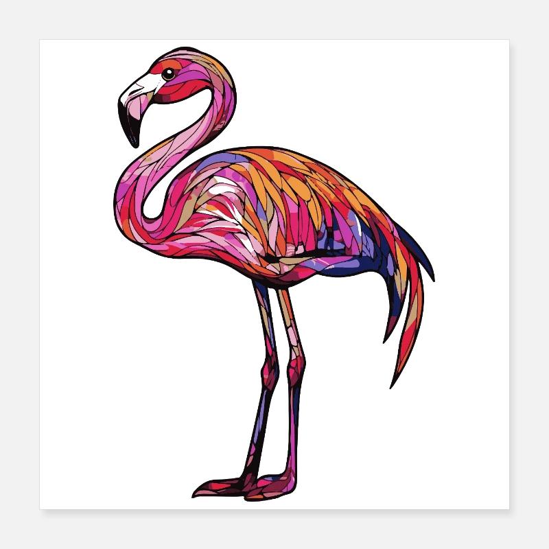 Flamant rose coloré Poster 40 x 40 cm