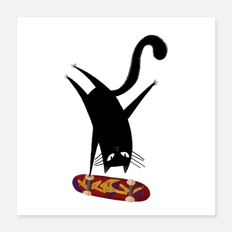 Cat Skateboard Poster 16" x 16" (40x40 cm)