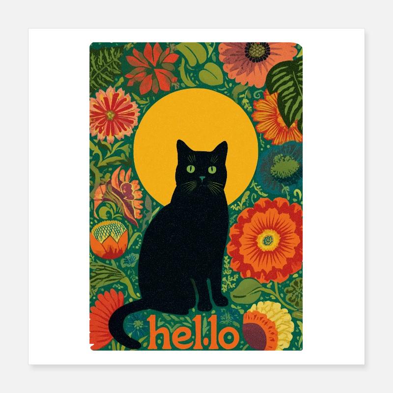 Chat du soleil dans la forêt de fleurs Poster 40 x 40 cm