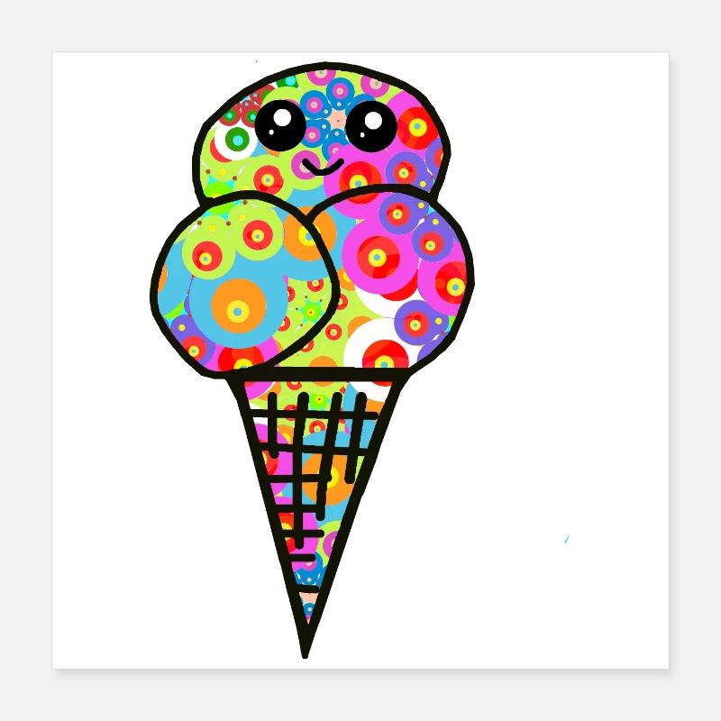 Buntes Blüten-Eisdesign Eiscreme Retro 60er Poster 40x40 cm
