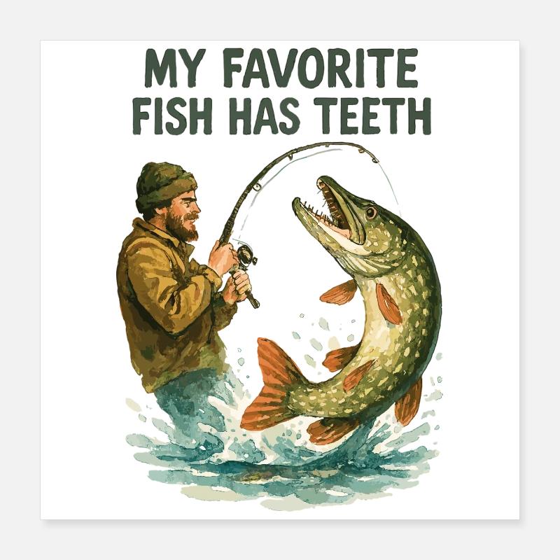 Aquarelle Angler Pike – Mon poisson préféré a des dents Poster 40 x 40 cm