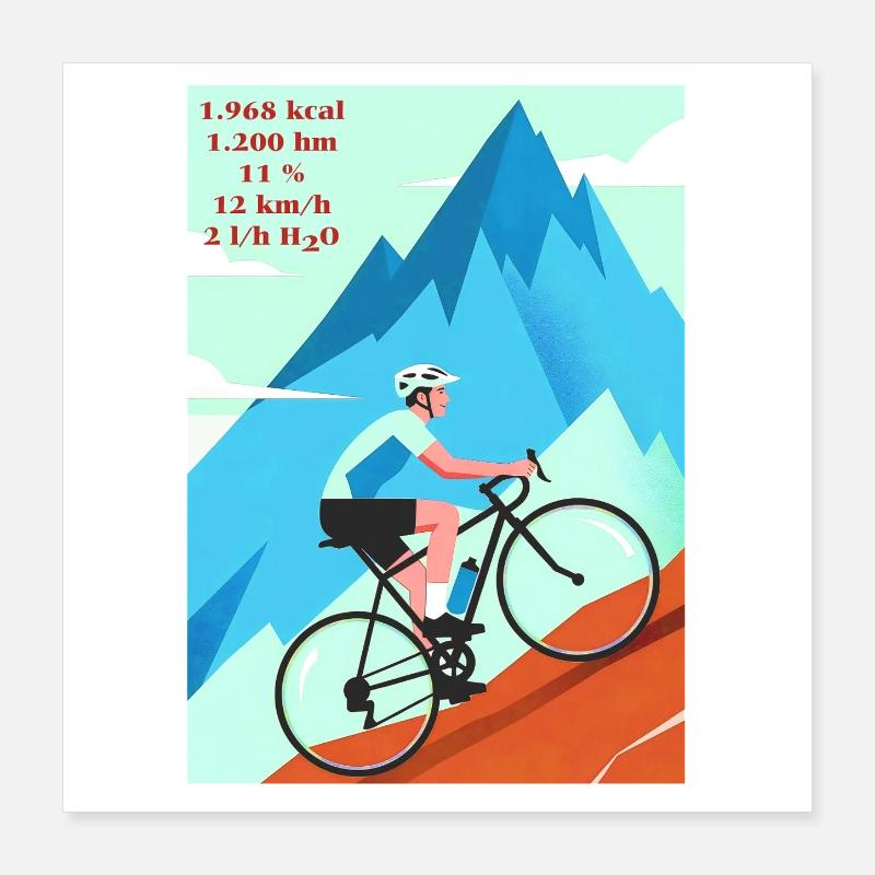 Das Rad und der Berg rufen - Poster 40x40 cm - Weiß