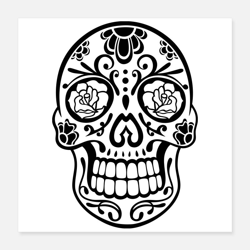 Sugar Skull Floral – Día de los Muertos Skull Poster 16" x 16" (40x40 cm)