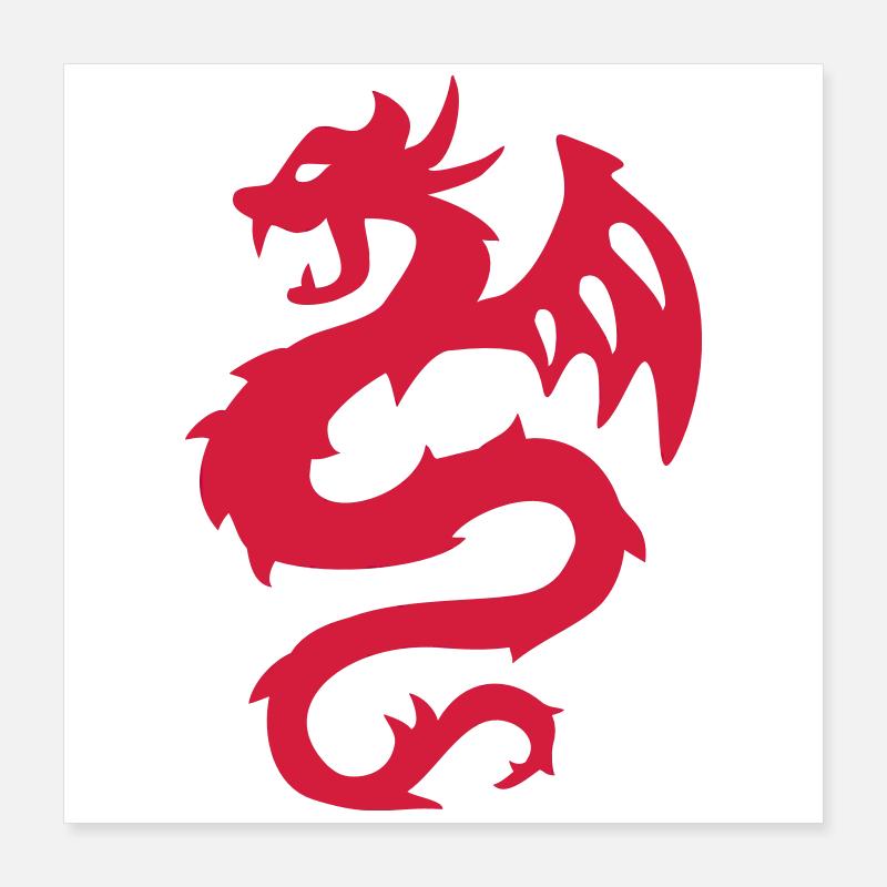 Imprimé Silhouette Dragon de Feu Poster 40 x 40 cm