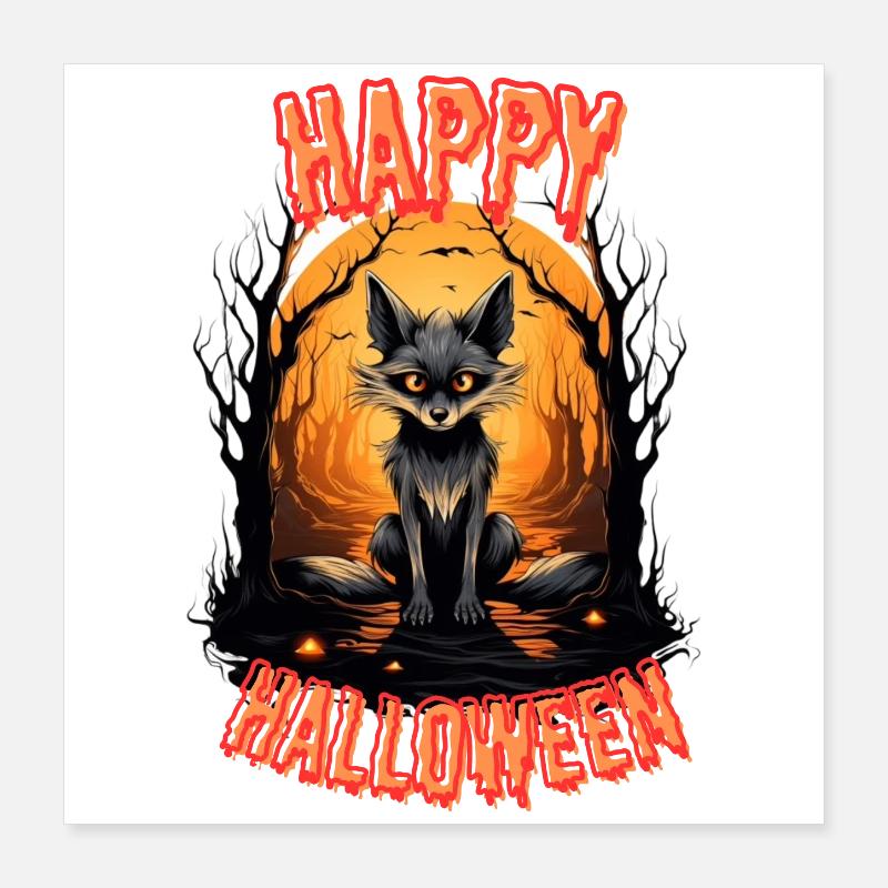 Fabelhafter Halloweenfuchs mit Feuer Poster 40x40 cm