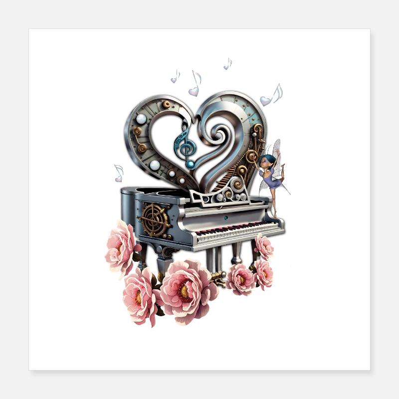 Steampunk Klavier mit Herz Poster 40x40 cm