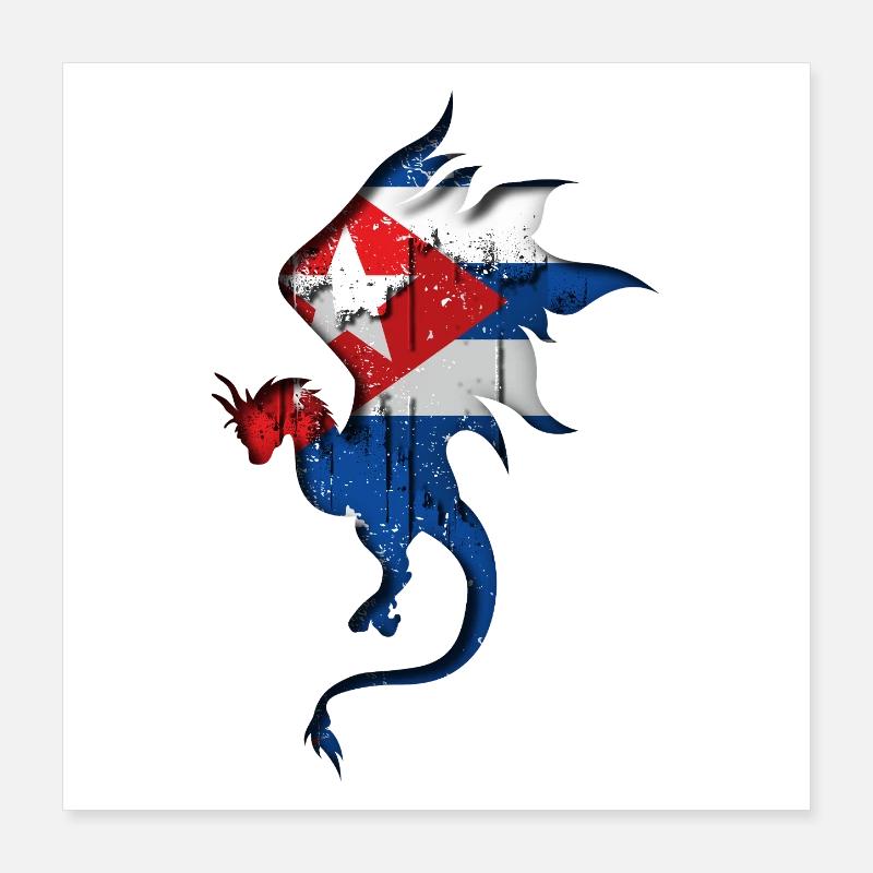 Drapeau de Cuba - Cuba - Silhouette de dragon Poster 40 x 40 cm