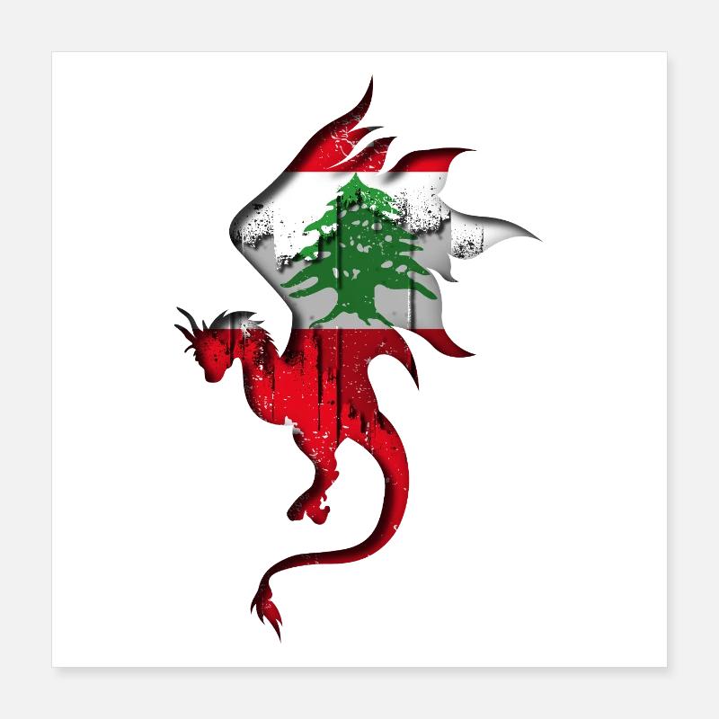 Flagge des Libanon - Libanon - Drachensilhouette Poster 40x40 cm