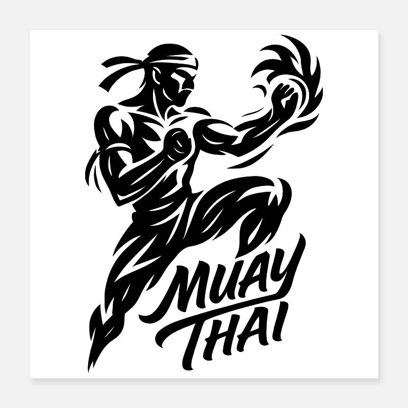 Muay Thai Boxe Kickboxing Boxer Cadeau Poster 40 x 40 cm